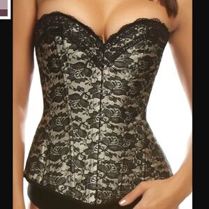 Castlecore Corset Gold Satin Black Lace  Fairycore Whimsigoth Pirate Witchy Med